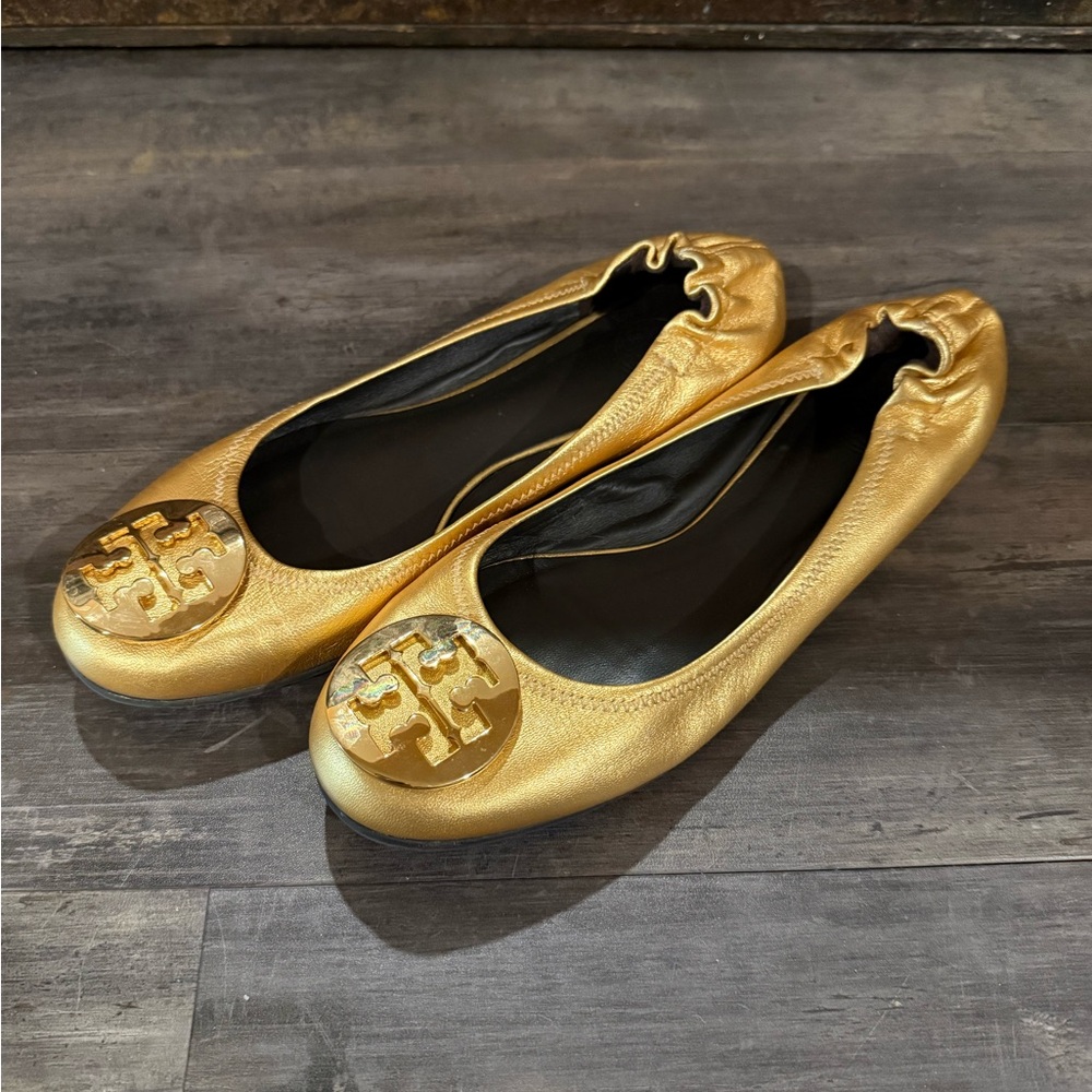 Tory Burch Metallic Gold Flats